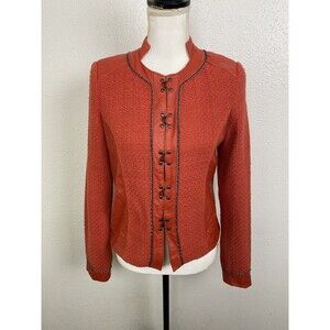 Bagatelle Womens Size Small Textured Tweed Leather Chain Detail Orange Jacket